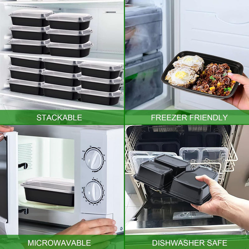Laad afbeelding in Galerijviewer, Meal prep bakjes set van 10 met 3 vakken 946 ml
