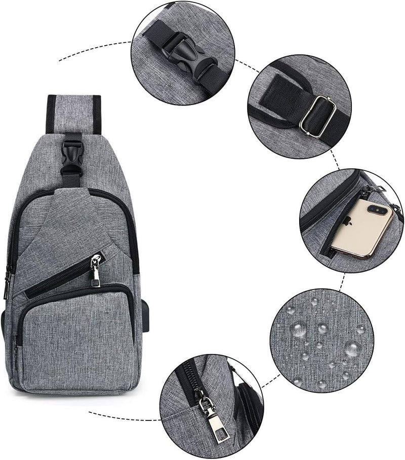 Laad afbeelding in Galerijviewer, flintronic Sling Bag met USB-Oplading, Borsttas met Verstelbare Riem, Multi-Pocket Crossbody Borst Tas, Wandelen Casual Outdoor Borstzak voor Heren
