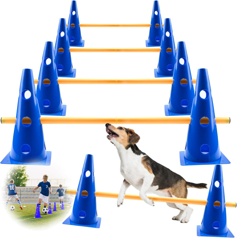 Load image into Gallery viewer, Agility hindernisset met 8 kegels en 8 verstelbare stangen 32 cm – hondentraining – sporthorden
