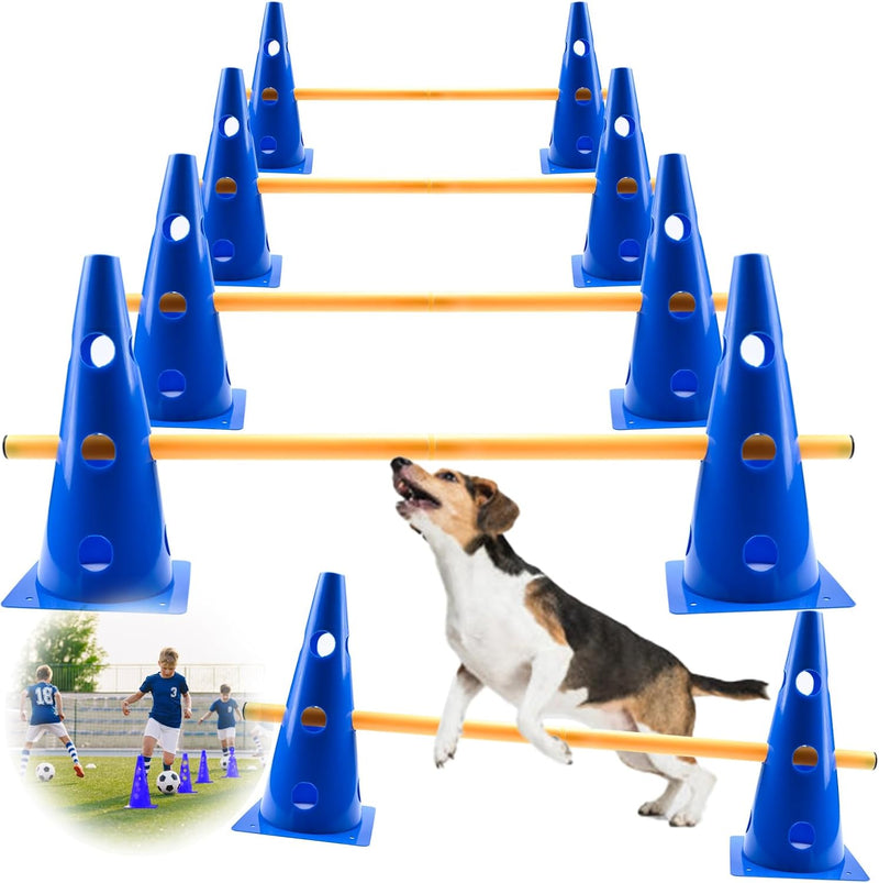 Laad afbeelding in Galerijviewer, Agility hindernisset met 8 kegels en 8 verstelbare stangen – hondentraining – behendigheidsset
