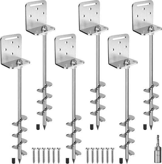 Grondankers 6 stuks 60 cm heavy duty met L-beugels en booradapter – trampoline ankers – stormankers