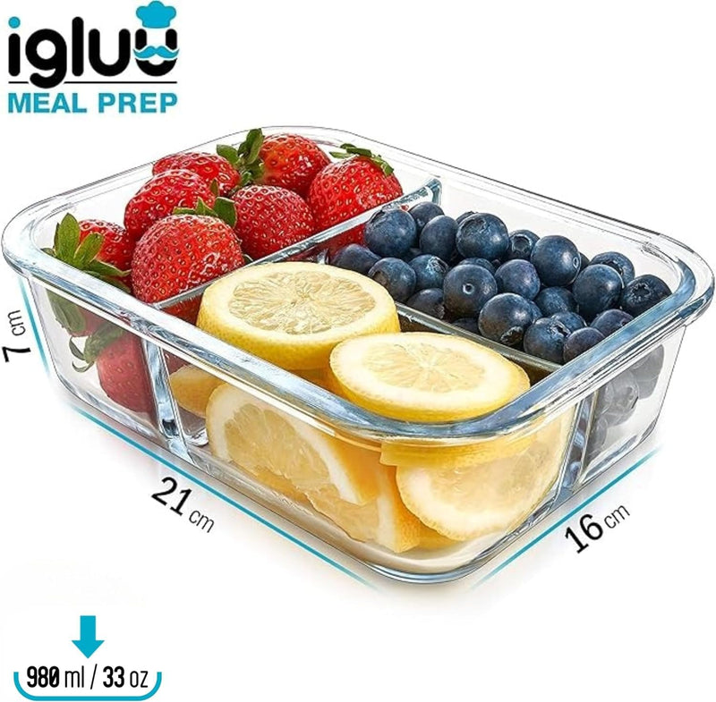 Laden Sie das Bild in Galerie -Viewer, Glazen meal prep bakjes set van 3 met 3 vakken
