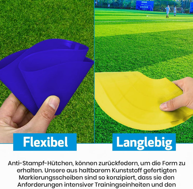 Laad afbeelding in Galerijviewer, Markeringsschijven 50 stuks in 5 kleuren met houder – trainingshoedjes – voetbal pionnen
