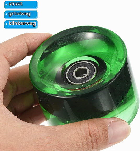 Longboard wielen 70 x 51 mm 78A met ABEC-9 lagers 4 stuks transparant groen – cruiser wielen