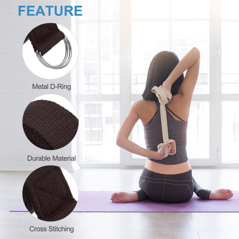 Laad afbeelding in Galerijviewer, Yogariemen 6 stuks 180 x 3,8 cm van katoen met D-ring bruin – stretchbanden – yoga pilates accessoires
