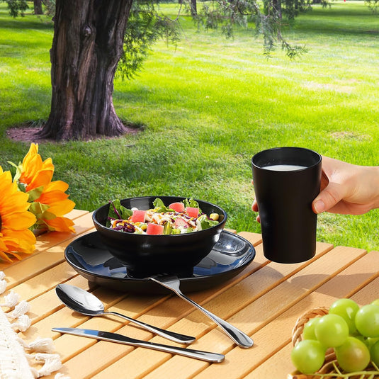 Campingservies set voor 1 persoon met bestek en tas