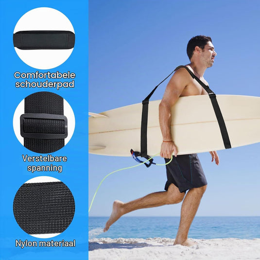 Verstelbare draagriem voor surfplank SUP kajak en longboard – gevoerde schouderriem – zwart