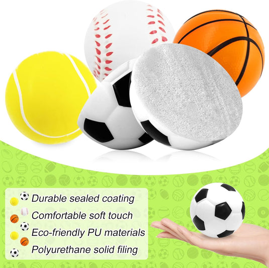 Mini sportballen 12 stuks zachte stressballen 5 cm – voetbal basketbal tennis en honkbal