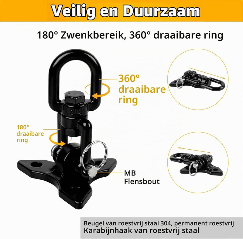 Chargez l'image dans la visionneuse de la galerie, Schommelhaken 2 stuks 360° draaibaar van roestvrij staal tot 400 kg – ophanghaken – schommel accessoires
