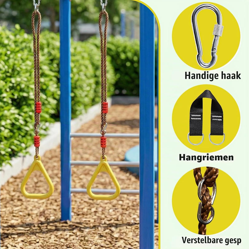 Laden Sie das Bild in Galerie -Viewer, Gymnastiekringen 2 stuks met verstelbare touwen 120-200 cm tot 120 kg – klimringen – schommel accessoires
