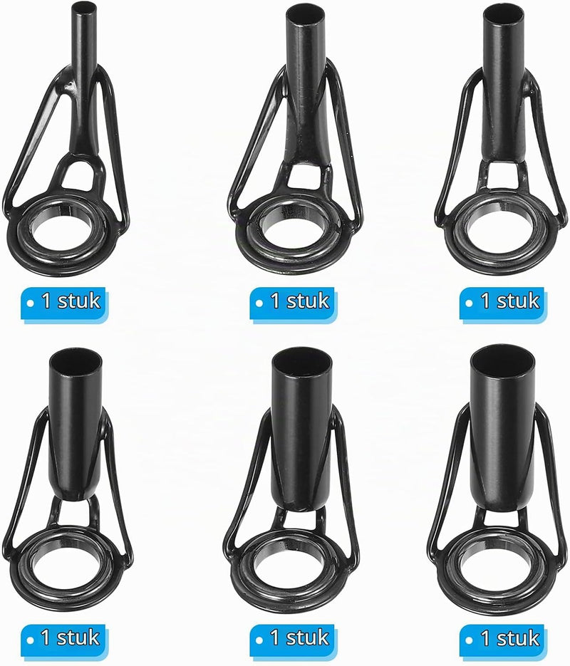 Laden Sie das Bild in Galerie -Viewer, Hengel topogen reparatieset 6 stuks 2-6 mm van roestvrij staal zwart – hengeltop geleiders – visaccessoires
