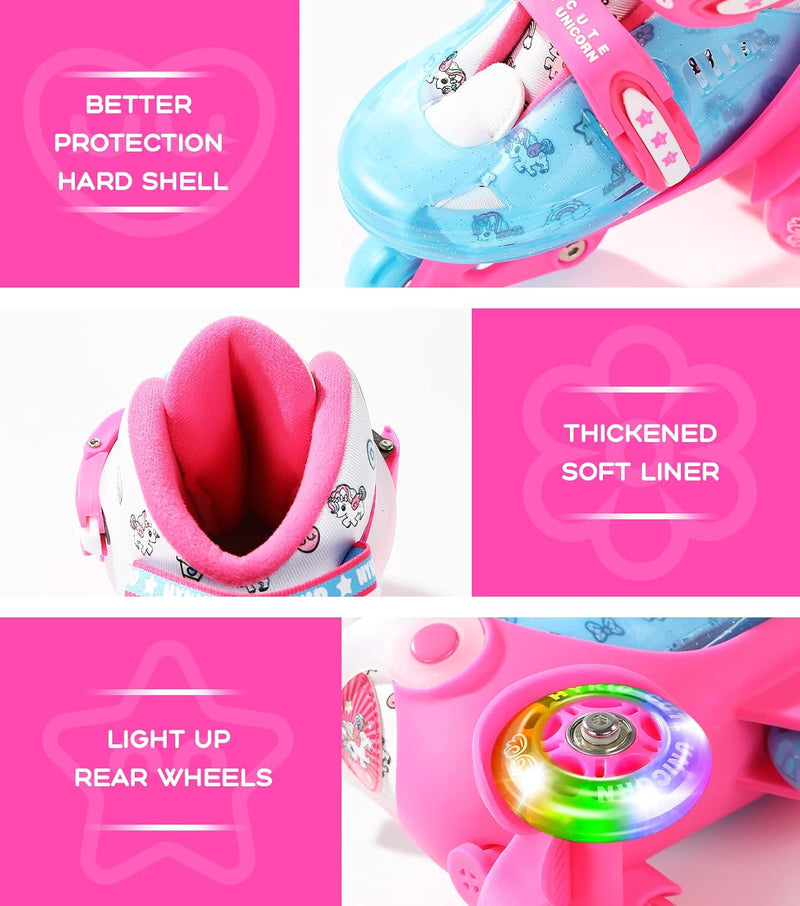 Load image into Gallery viewer, Rolschaatsen voor peuters (3-9 jaar), verstelbaar, leuke verlichting, veiligheid, 3-puntsbalans, beginnersrolschaatsen (eenhoorn, roze, 25-28)
