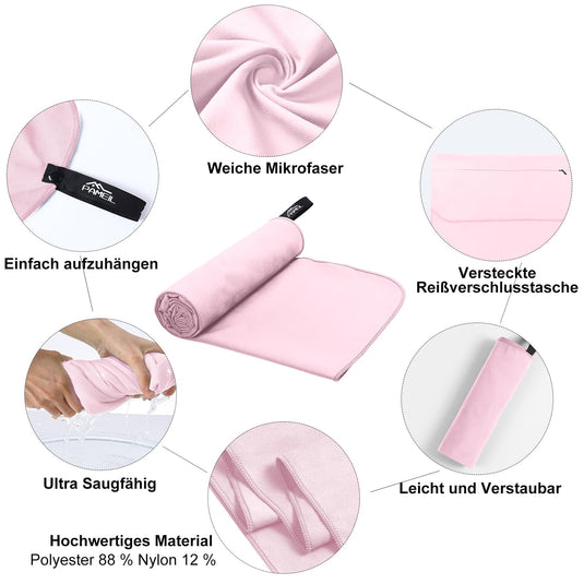 Fitnesshanddoek Microvezel 120x50 cm Sneldrogend met Ritsvak – Sporthanddoek – Reishanddoek