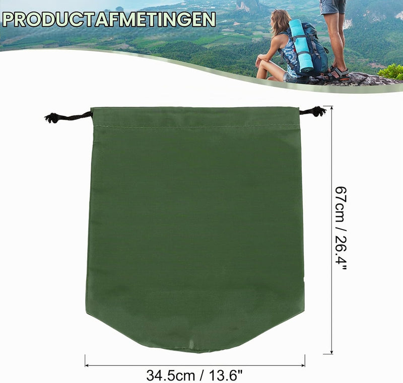 Laad afbeelding in Galerijviewer, Waterdichte opbergzak 34,5 x 67 cm met trekkoord donkergroen – stuff sack – camping accessoires
