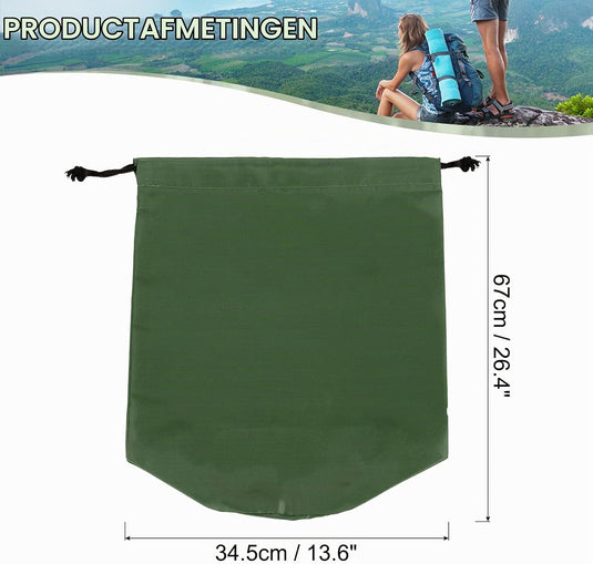 Waterdichte opbergzak 34,5 x 67 cm met trekkoord donkergroen – stuff sack – camping accessoires
