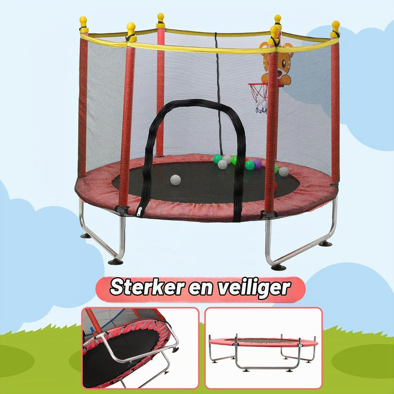 Laden Sie das Bild in Galerie -Viewer, Kindertrampoline 140 cm met veiligheidsnet en basketbalmand rood – trampoline – indoor outdoor
