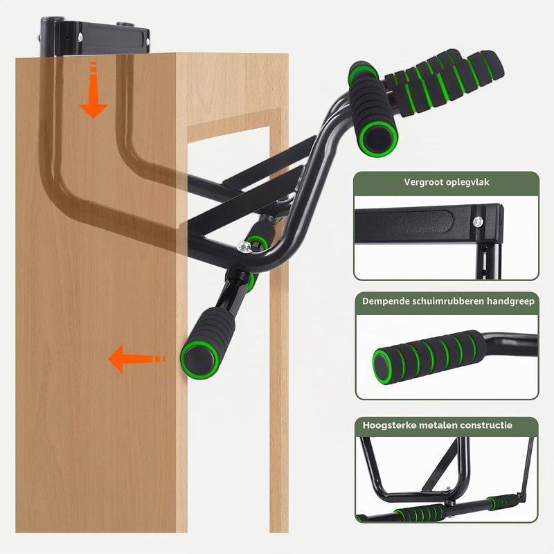 Load image into Gallery viewer, Optrekstang voor deurkozijn zonder boren tot 200 kg met antislip handgrepen – pull-up bar – krachttraining
