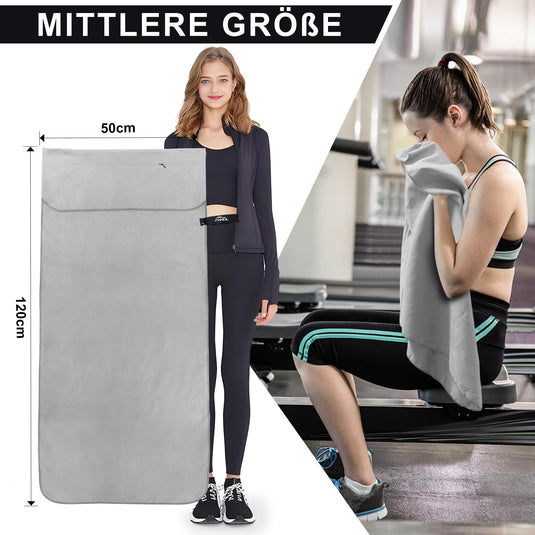 Fitnesshanddoek Microvezel 120x50 cm Sneldrogend met Ritsvak – Sporthanddoek – Reishanddoek