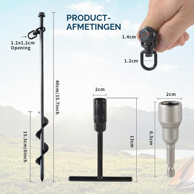 Load image into Gallery viewer, Grondankers 4 stuks 40 cm met booradapter – trampoline ankers – stormankers
