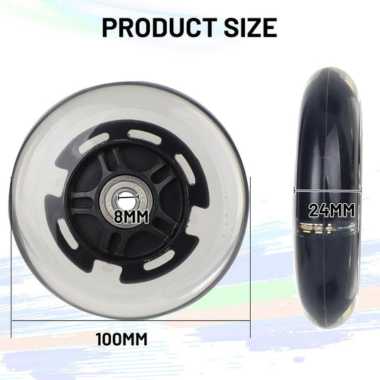DBREAKS Lichtgevende stuntstep, wielen met ledverlichting, 100 mm, ABEC, 9 kogellagers, hardheid 88A, geschikt voor alle scooters (zwart)