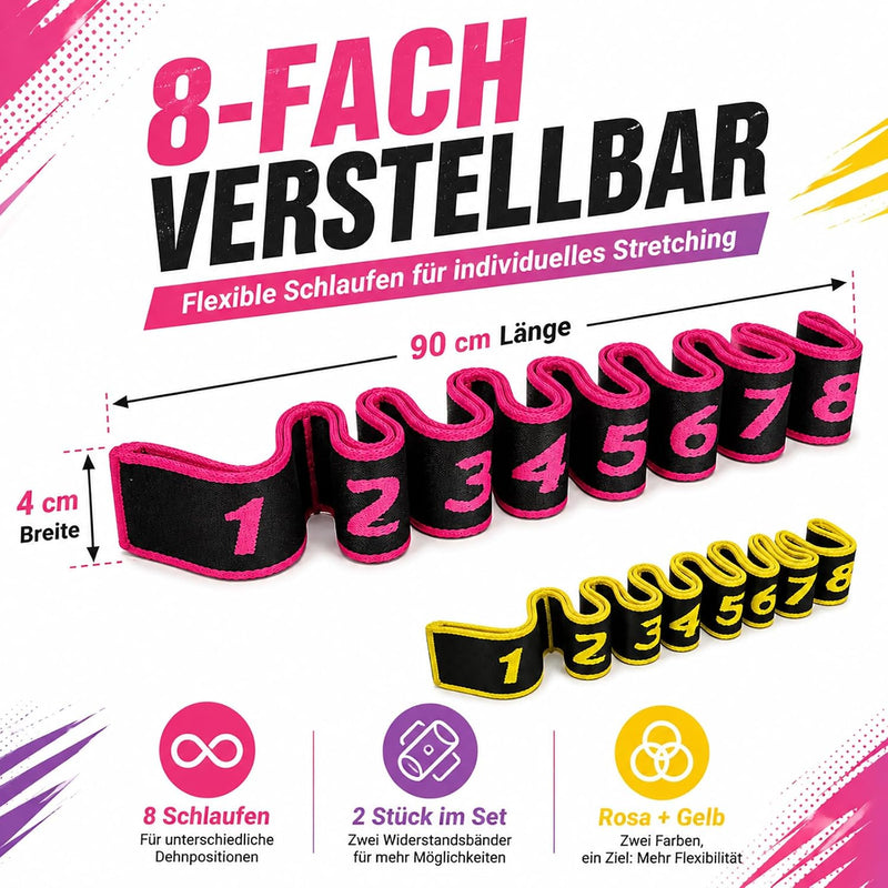 Chargez l'image dans la visionneuse de la galerie, Elastische yoga stretchbanden set van 2 roze geel
