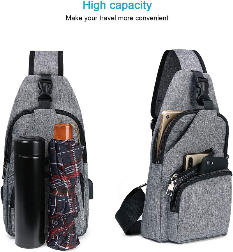 Laad afbeelding in Galerijviewer, flintronic Sling Bag met USB-Oplading, Borsttas met Verstelbare Riem, Multi-Pocket Crossbody Borst Tas, Wandelen Casual Outdoor Borstzak voor Heren
