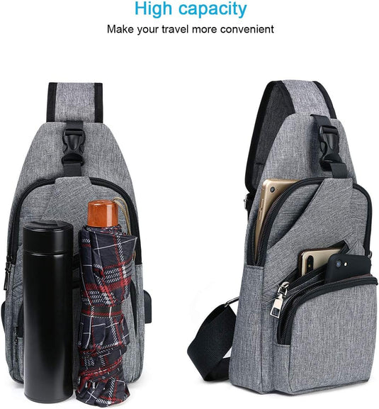 flintronic Sling Bag met USB-Oplading, Borsttas met Verstelbare Riem, Multi-Pocket Crossbody Borst Tas, Wandelen Casual Outdoor Borstzak voor Heren