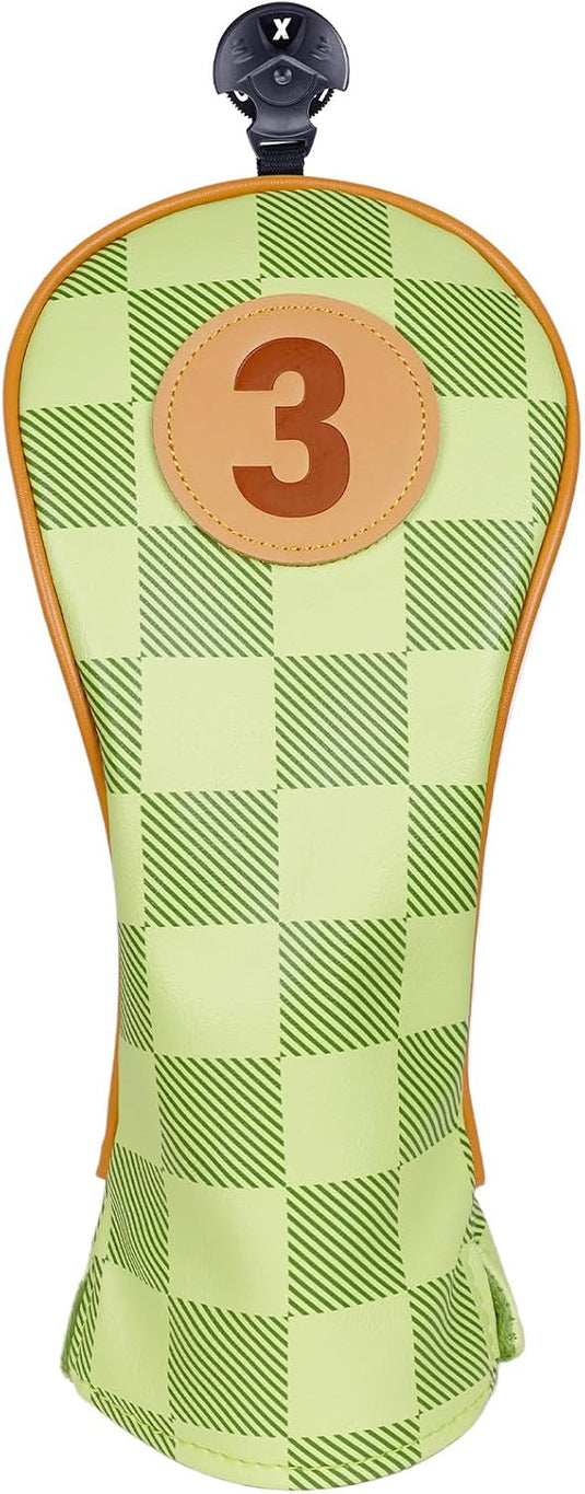 Golfclub beschermhoezen 4 stuks met dambordpatroon van kunstleer voor driver fairway en hybrid – golfcovers – clubhoezen