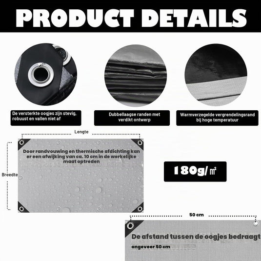 Waterdicht afdekzeil 4 x 5 meter 180 g/m² met ogen groen-zilver – PE dekzeil – beschermzeil