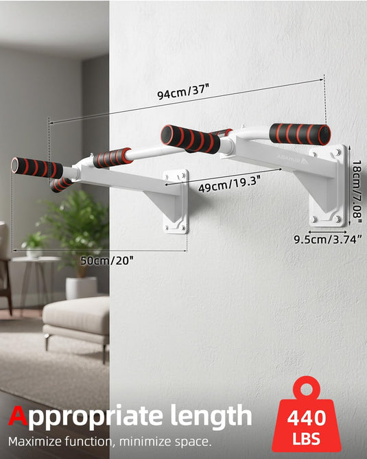 Optrekstang voor wandmontage met meerdere gripposities tot 200 kg wit – pull-up bar – krachttraining