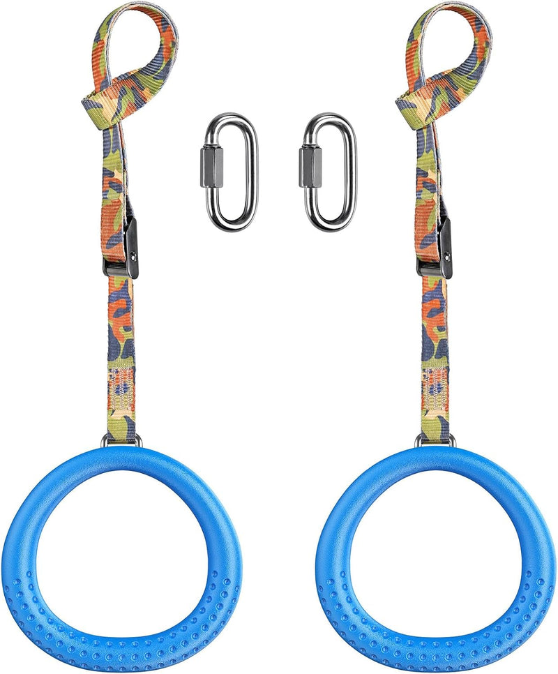 Laden Sie das Bild in Galerie -Viewer, Trapeze ringen 2 stuks met karabijnhaken voor klimrek en schommel – monkey bars – speeltoestel accessoires
