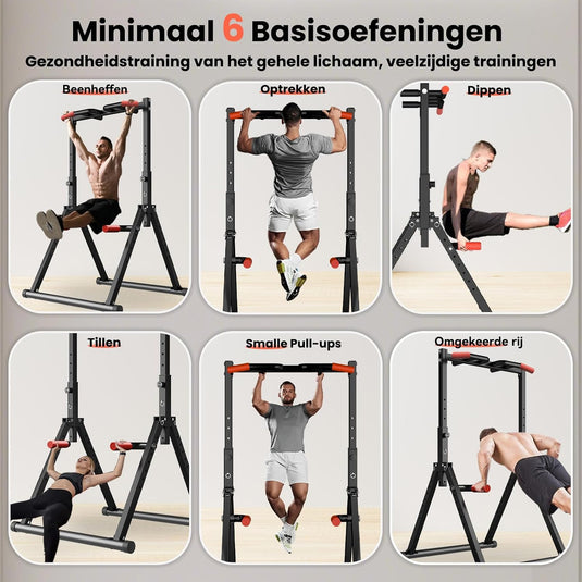 Opvouwbare power tower met verstelbare optrekstang en dip station tot 200 kg – pull-up bar – krachtstation