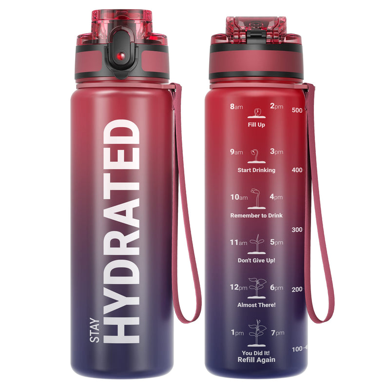 Load image into Gallery viewer, Drinkfles 750 ml BPA-vrij met tijdmarkeringen en lekvrije dop – waterfles – sportfles
