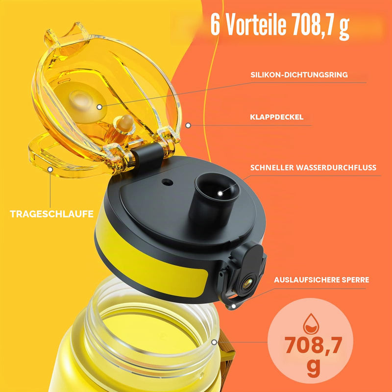 Load image into Gallery viewer, Drinkfles 750 ml BPA-vrij met tijdmarkeringen en lekvrije dop – waterfles – sportfles
