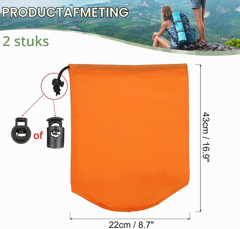 Load image into Gallery viewer, Waterdichte opbergzakken 2 stuks 13 x 25 cm met trekkoord donkergrijs – stuff sacks – camping accessoires
