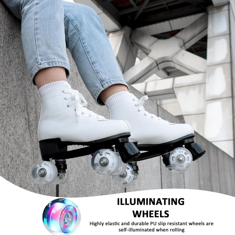 Load image into Gallery viewer, ERNAN Rolschaatsen met 4 wielen, parallelle skates met lichtgevende wielen, klassieke high-top, rolschaatsen voor volwassenen, meisjes, kinderen, beginners, maat 37-43
