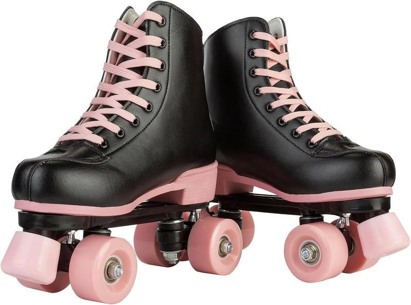 Load image into Gallery viewer, Rolschaatsen voor vrouwen meisjes zwarte roller derby skates volwassen dubbele rij lichtgevende schaatsen voor jeugd volwassen beginner (Eur 99-24 cm - UK: Dames 5,5 / Heren 5)
