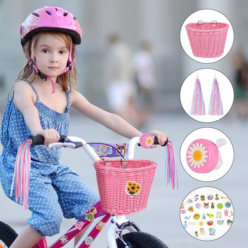 Laad afbeelding in Galerijviewer, Flintronic Kinderfietsmand, handgeweven fietsmand voor kinderen, fietsmand voor meisjes, jongens, kinderen, met fietsaccessoires
