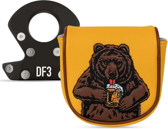 Golf putter beschermhoes met bierdrinkende beer borduurwerk voor DF3 hamerputters – mallet headcover – putterbescherming