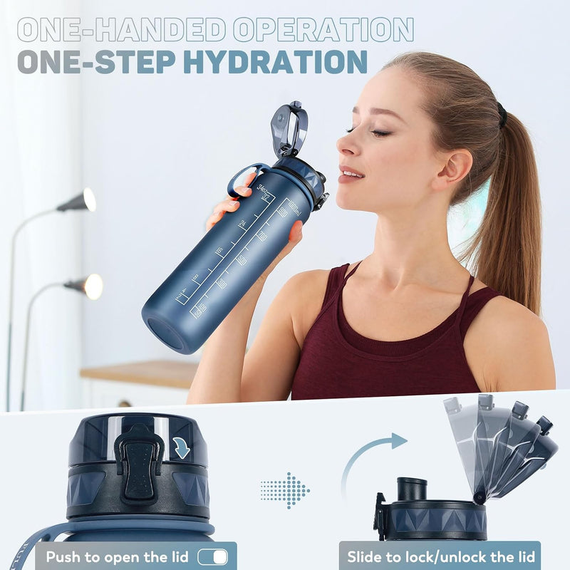 Chargez l'image dans la visionneuse de la galerie, Drinkfles 1 liter BPA-vrij met antislip grip en lekvrije sluiting – waterfles – sportfles
