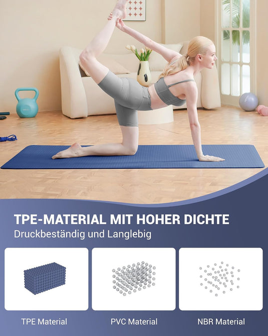 Good Nite Yogamat, Gymnastiek, Pilates Oefenmat voor vrouwen, antislip, dik 6 mm met draagriem, Tpe, 183 x 61 x 0,6 cm
