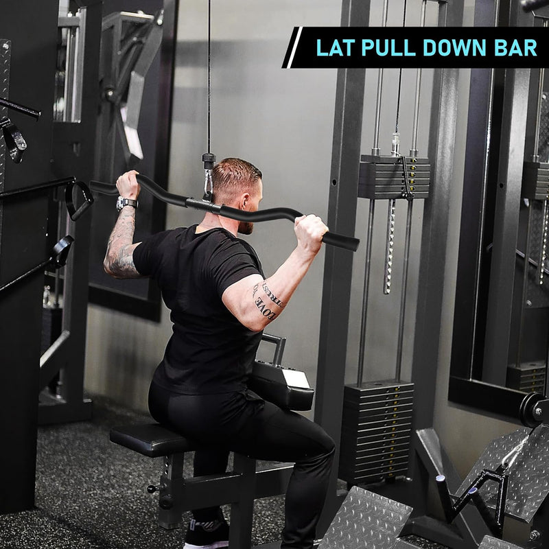 Laden Sie das Bild in Galerie -Viewer, Lat pulldown bar 85 cm met draaischarnier en antislip handgrepen – kabelstang – fitness accessoire
