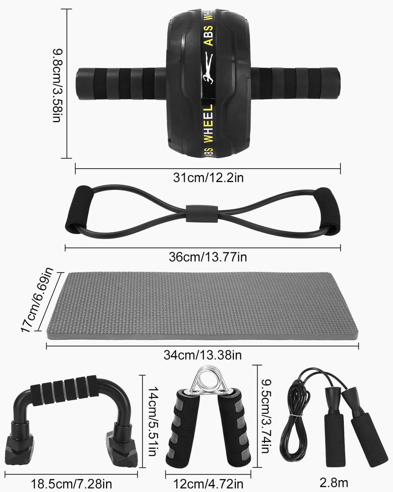 Load image into Gallery viewer, Fitness trainingsset 6-in-1 met ab roller springtouw en push-up bars – fitness set – buikspiertrainer
