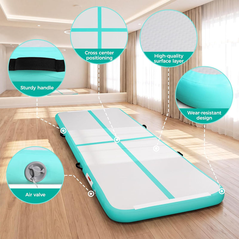 Laden Sie das Bild in Galerie -Viewer, Opblaasbare turnmat 3 m met air roller – 10 cm dik – gymnastiekmat met elektrische pomp voor tumbling en cheerleading
