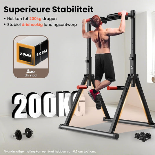 Opvouwbare power tower met verstelbare optrekstang en dip station tot 200 kg – pull-up bar – krachtstation