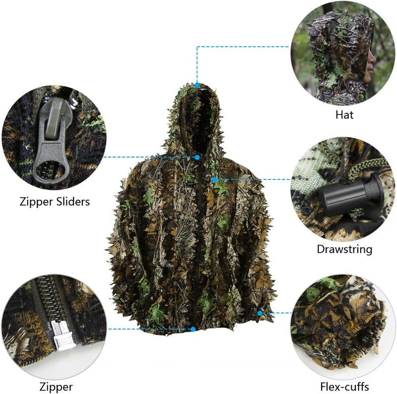 Laad afbeelding in Galerijviewer, Zicac 3D camouflage kostuum Ghillie jungle ghillie camouflage kostuum Woodland jachtkleding party verduistering
