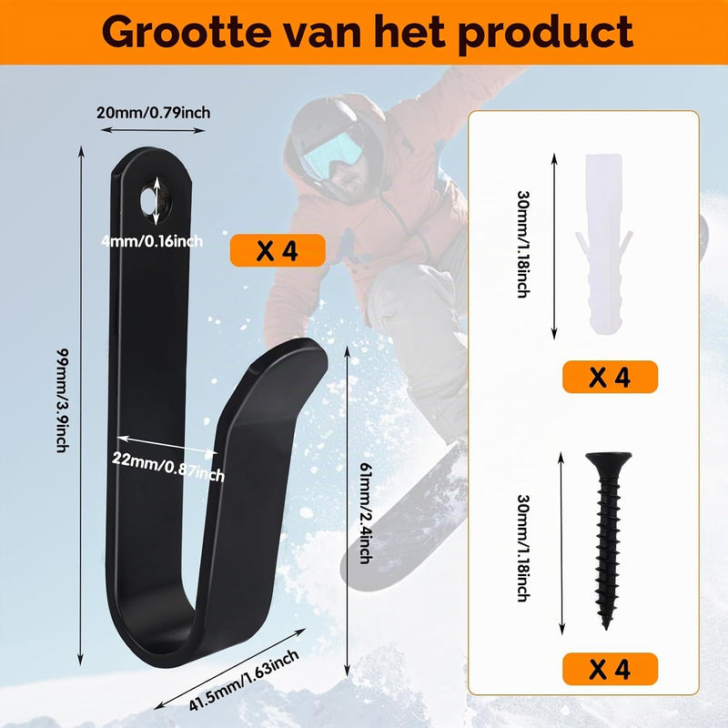 Chargez l'image dans la visionneuse de la galerie, Board wandhouders 4 stuks van metaal zwart – horizontale skateboard snowboard longboard houders
