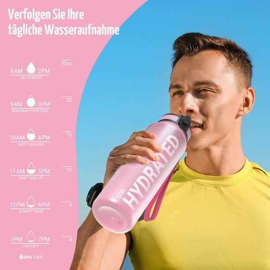 Drinkfles 750 ml BPA-vrij met tijdmarkeringen en lekvrije dop – waterfles – sportfles