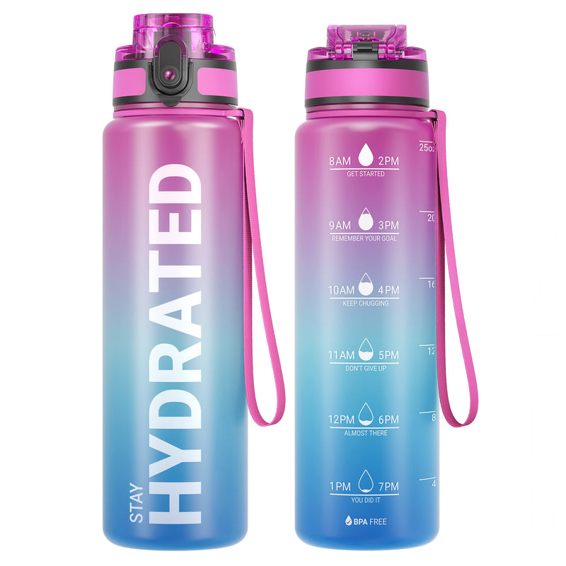Load image into Gallery viewer, Drinkfles 750 ml BPA-vrij met tijdmarkeringen en lekvrije dop – waterfles – sportfles
