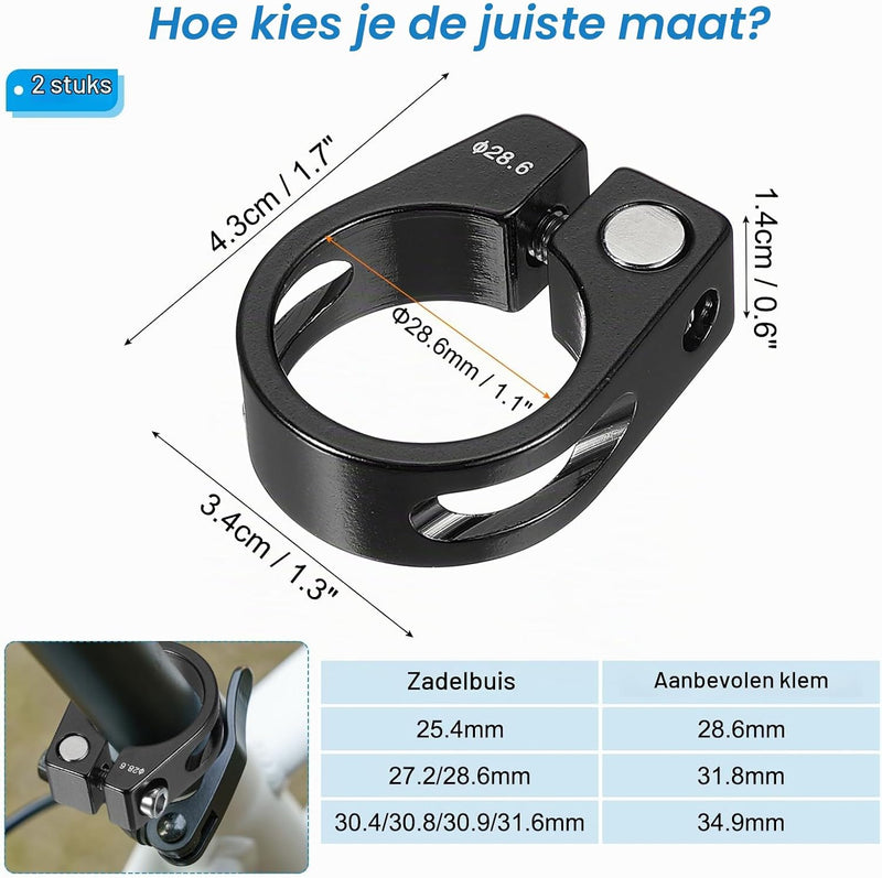 Laden Sie das Bild in Galerie -Viewer, Fiets zadelpenklem 34,9 mm (2 stuks) - Aluminium zitbuis klem - Zadelpen klem mountainbike &amp; racefiets
